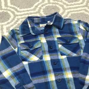 L.L. Bean Flannel Shirt Large Boys 6x-7 Blue Plaid Button Up Long Sleeve Outdoor - Picture 1 of 8