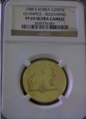 1988 South Korean 25KW Gold Olympic Seesawing NGC PF69 Ultra Cameo Price  - Image 1 of 4