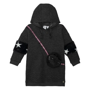 Deux Par Deux Girls Size 14 Gray Quilted Dress w/hood Faux Fur Star Trim Pouch - Picture 1 of 9