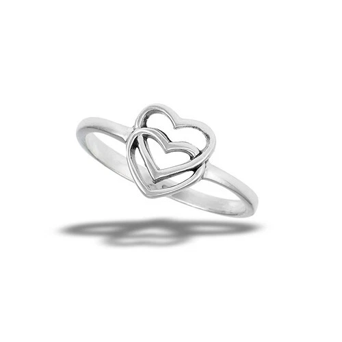 Argento Sterling Coppia Di Cuore Friends Anello - Immagine 1 di 1