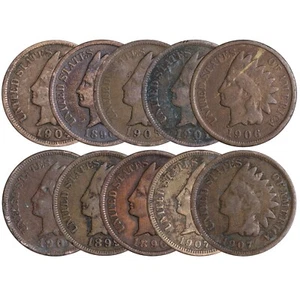 (10 PC. LOT) Indian Head Cent Pennies AVERAGE CIRCULATED - Picture 1 of 2