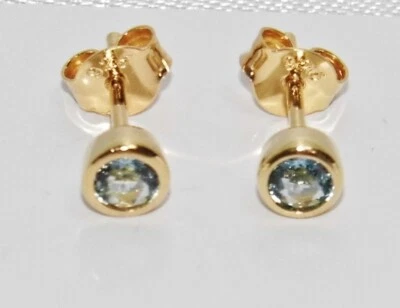 9ct Yellow Gold on Silver Aquamarine Stud Earrings - March Birthstone - Image 1 of 4