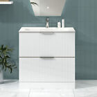 Lyon Fluted Multicolor Floor Standing Vanity Unit 2 Drawer With Stone Basin