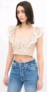 Lug Von Siga Josephine Womens Cropped Ruffled Floral Print Top S - M (estimated) - Picture 1 of 15