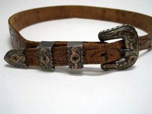 Vtg Plamex Taxco Mexican Sterling Silver 10k Gold Ranger Buckle Set 4 Pieces - Picture 1 of 9