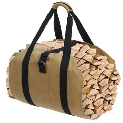 Firewood Log Carrier Bag Waxed Canvas Outdoor Log Tote Bags Camping with Strap - Image 1 of 4