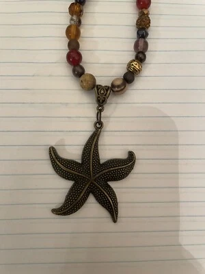 Collar Retro Vintage Bronce Estrella de Mar Colgante Jaspe Hematita Cristal Cuentas Foto 1 de 4