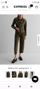  Green BELTED TWILL MOTO JACKET SZ XS Extra Small Olive Womens Express - Picture 1 of 7