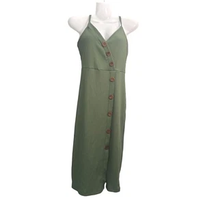 Love J Ribbed Button Front Midi Dress Casual Olive Green Dress Size M - Bild 1 von 9