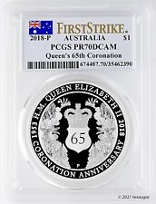 2018-P $1 AUSTRALIA QUEEN ELIZABETH II 65TH CORONATION-PCGS PR70DCAM-PRISTINE!!!