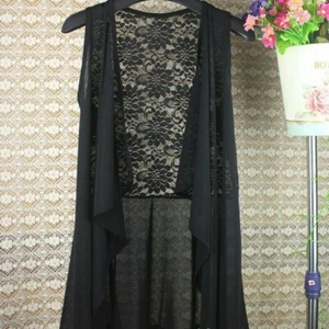 Gilet donna pizzo chiffon cardigan giacca cappotto rete gilet scavato canotta - Foto 1 di 12