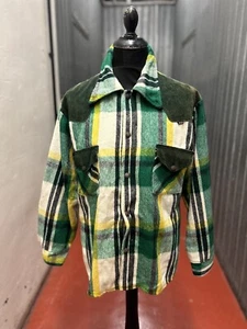 1970s Over Shirt Sportchief wool mix suede leather plaid check lumberjack CPO L - Picture 1 of 12