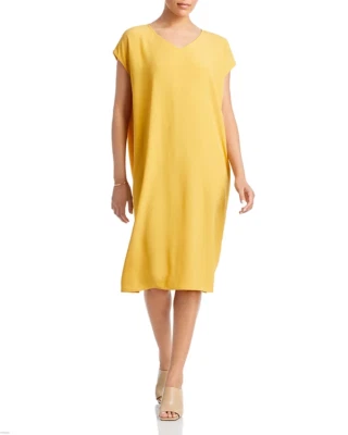 Vestido feminino Eileen Fisher $248 gola V texturizado crepe tamanho XXS - Imagem 1 de 4
