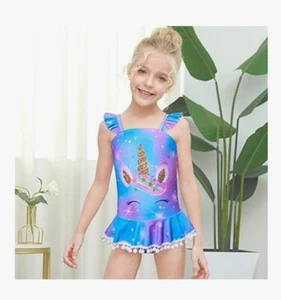 Swimsuit Kids Size 7/8 Unicorn One Piece Blue Purple Pink Animal Bathing Suit - Picture 1 of 11