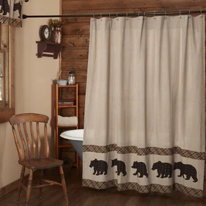 VHC Brands Shower Curtain Wyatt Bear Rustic Shower 72x72 Chambray Bath Decor - Picture 1 of 8
