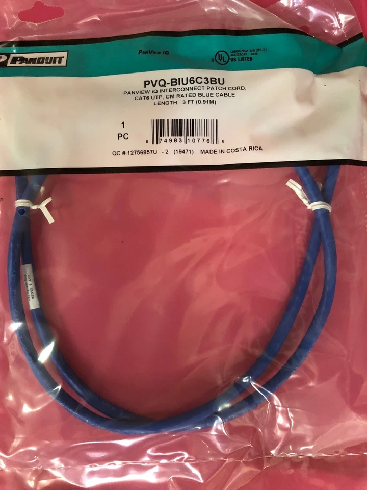 PANDUIT PVQ-BIU6C3BU CAT6 3 FT INTERCONNECT PATCH CORD  - Image 1 of 1