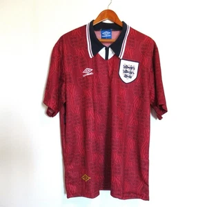 Vintage 90s Umbro England Jersey Extra Large Red Away Shirt Gary Pallister 12 - Picture 1 of 13