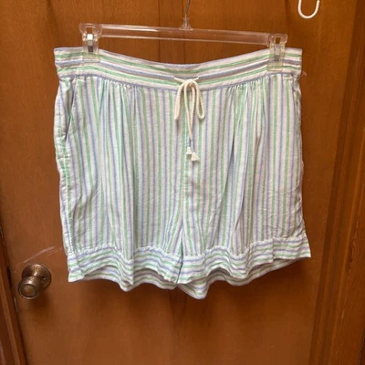 Caslon Blue, Green and White Stripe Short Size Linen Blend Large NWT - Image 1 of 4