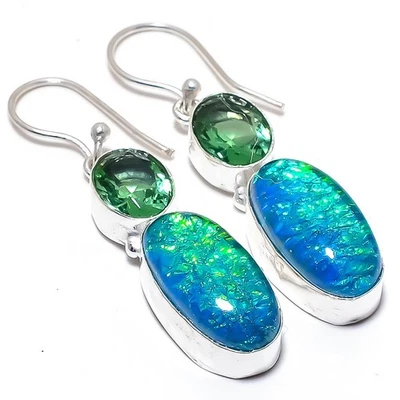 Triplet Fire Opal Gemstone Handmade 925 Sterling Silver Jewelry Earring 2.0" - Image 1 of 4