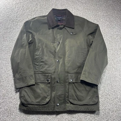 Green Canvas Barn Coat Corduroy Collar Plaid Lined Lands End Jacket Mens Medium - Image 1 of 4