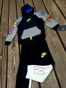 NEW Nike Neon Highlight Hoodie+Pants Set SIZE 5-6 Black Gray Boys Girls Kids - Picture 1 of 2
