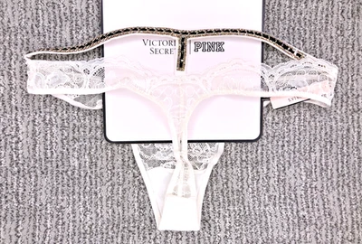 Victoria's Secret Very Sexy NWT Large White Lace Chain Shine Strap Thong Panty - Image 1 of 4