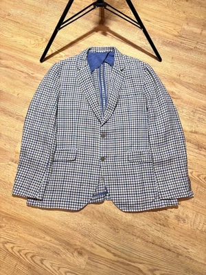 Hackett London Linen Silk Blazer Jacket Checkered Men's Size 46R/56R L - Image 1 of 4