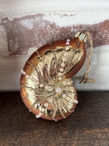 POTTERY BARN Ornament CONCH SHELL Glass Coastal Nautical Beach Christmas Pearls - Picture 1 of 10