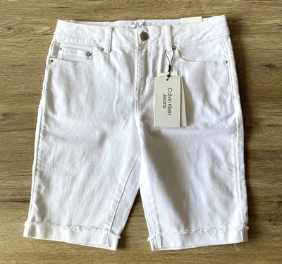 Pantalones cortos para niña Calvin Klein Jeans blancos tiro medio ajustados bermudas elásticos talla 14 Foto 1 de 4