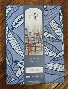 SDS for HD Tablecloth 60x102 Blue Green White Plant Theme - Picture 1 of 5