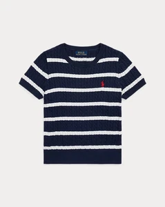 Polo Ralph Lauren NEWPORT NAVY Girl's Striped Short-Sleeve Sweater, US X-Large - Picture 1 of 1
