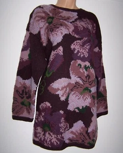 Laura Ashley Vintage, Hand Knitted Intarsia Floral 100% Wool Long Jumper, Medium - Picture 1 of 12