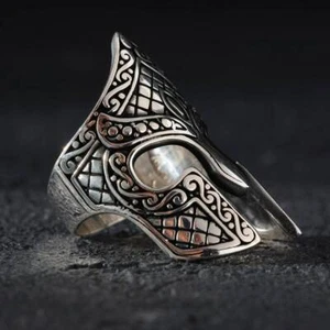 Spartan Helmet Design Solid 925 Sterling Silver Men's Ring - Picture 1 of 7