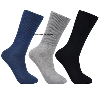Laulax mens diabetic socks profession loose top gentle grip soft cotton 3 pairs