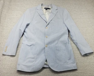 Vintage Polo Ralph Lauren Seersucker Blazer Jacket Sz M 3 Button Patch Pockets - Picture 1 of 19