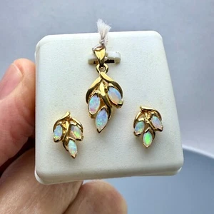 14k Yellow Gold Earrings and pendant Matching Natural Opal Set 2.5gm - Picture 1 of 11