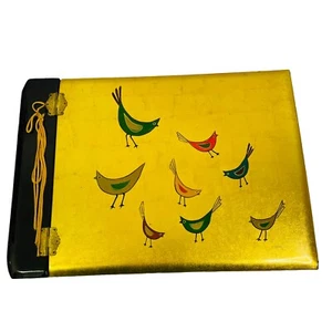 1950s Japanese Photo Album Black And Gold Lacquer Wood Birds Design 13.75x9.75" - Picture 1 of 13