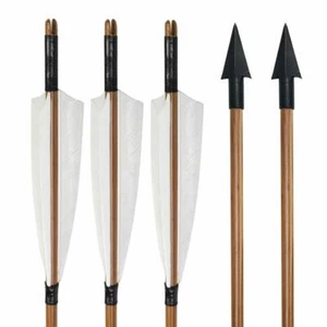 Bamboo Arrows Archery 5'' Natural Feather Arrowheads Traditional Bow Hunting - Picture 1 of 16