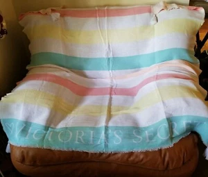  Victoria's Secret Striped Spell Out Beach Blanket Throw 49" x 58" Lmtd Edition  - Picture 1 of 6