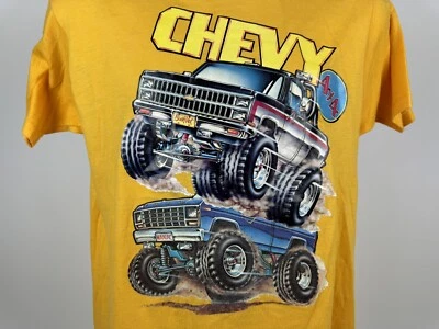 Vintage 1981 Yellow Chevy 4x4 Truck Screen Stars 50/50 Cotton T Shirt Large - Image 1 of 4