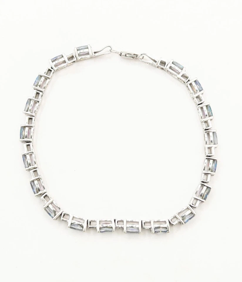 7" 10K Solid White Gold 9.4g Blue Mystic Topaz & Diamond Tennis Chain Bracelet - Image 1 of 4