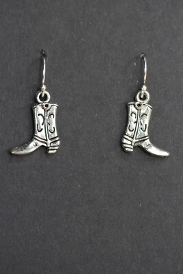 Boot Charm Earrings 925 sterling silver hooks pewter Charms Country Cowboy - Image 1 of 4