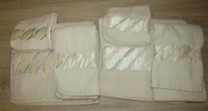 VINTAGE EARLY 80s TROUSSEAU 6 PIECE TOWEL SET CREAM EUC DHA266 - Picture 1 of 5