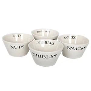 NOVELTY SET OF 4 CERAMIC NIBBLES NUTS LITTLE BITES SNACKS SERVING BOWLS NEW - Picture 1 of 1