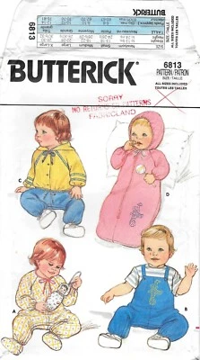 Butterick #6813 Sewing Pattern Infant Jacket Bunting Jumpsuit Overall Size S-M-L - Image 1 of 2