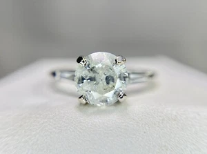 Vintage 14k White Gold Natural Round Baguette Cut Diamond Engagement Ring - Picture 1 of 6