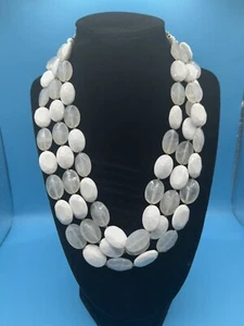Vintage Fashion Bead Layered Necklace, White And Clear Beads - Picture 1 of 8