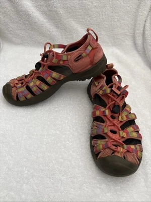 Keen Girls Whisper Raya Orange Drawstring Fisherman Hiking Sandals, 3 - Image 1 of 4