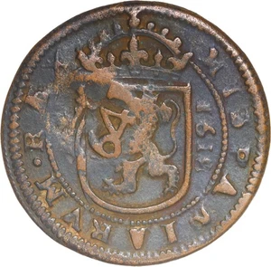 SPAIN, Segovia, copper cob 8 maravedis, Philip III, 1618, with 1641 and XII coun - Picture 1 of 3