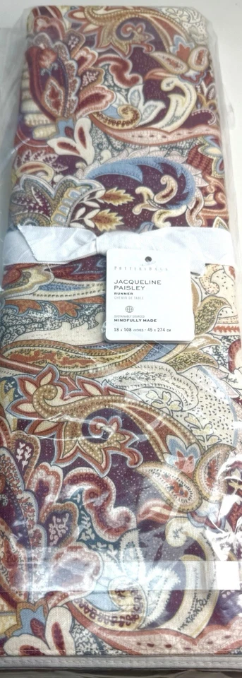 Pottery Barn Jacqueline Paisley Runner 18 X 108 Nuevo Con Etiquetas Colores Otoño Azul Foto 1 de 4